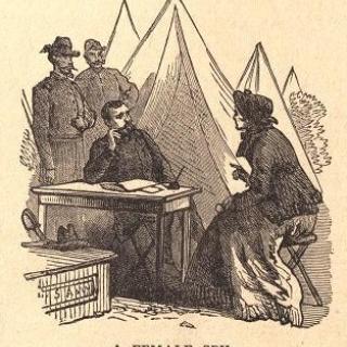 Drawing of Female Spy, Probably Bettie Duvall, at Confederate Camp (Source: Allan Pinkerton, The Spy of the Rebellion, New York: G.W. Carleton & Co., 1886)