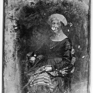 Daguerrotype of Dolley Madison in 1848, seated at a table