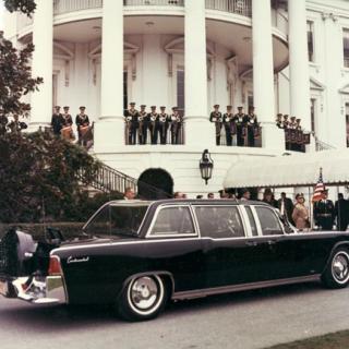 You may have assumed that the Presidential limosine that carried President Kennedy through Dallas on November 22, 1963 was taken out of service after the assassination... But that would be incorrect. Four more presidents used it afterwards. The photo above is from LBJ's term. (Photo source: Flickr user That Hartford Guy via Creative Commons license.)
