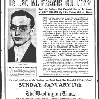 January 14, 1915 Washington Times ad about Leo Frank.