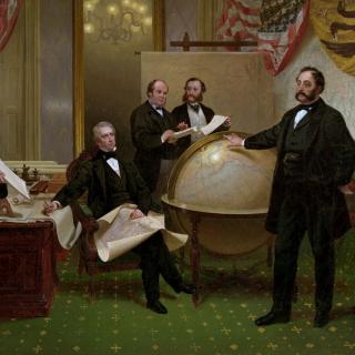 "Signing of the Alaska Treaty," a famous painting by Emanuel Leutze, depicts Seward and Stoeckl negotiating the Alaska purchase in the State Department on March 30, 1867.