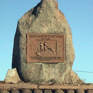In 1920, veterans of the Battle of Fort Stevens erected a stone marker paying tribute to President Lincoln's presence at the battle. (Photo source: National Park Service)