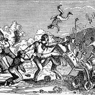 A Regular Row in the Backwoods engraving. (Source: Crockett Almanac, Library of Congress)