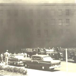 Smoke rises from the Pentagon on July 2, 1959. (Photo source: Arlington Fire Journal blog)