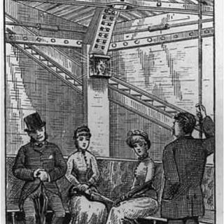 Three people and the attendant in the Washington Monument elevator   