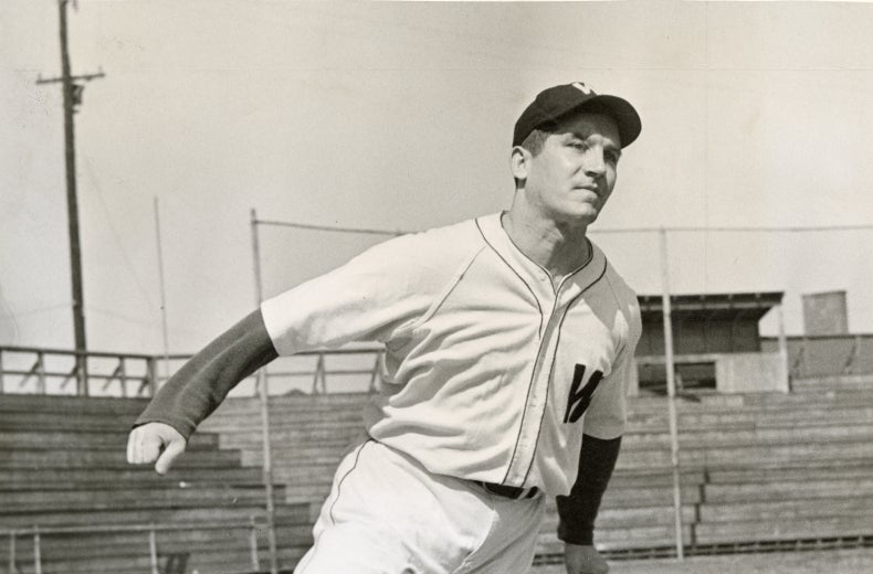 Bert Shepard running while wearing his Washington Senators baseball uniform.
