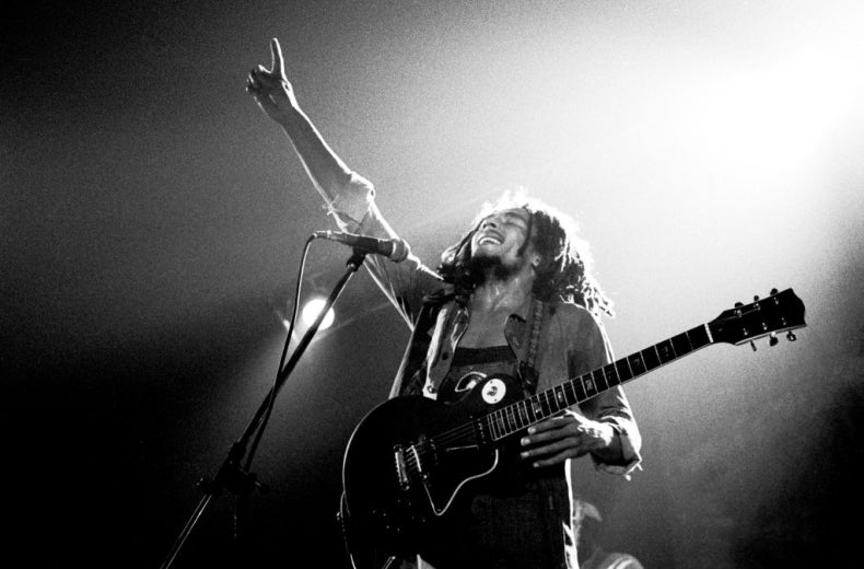 Bob Marley performs live on stage with the Wailers in Voorburg, Netherlands in 1976. (Gijsbert Hanekroot/Redferns via Getty Images)