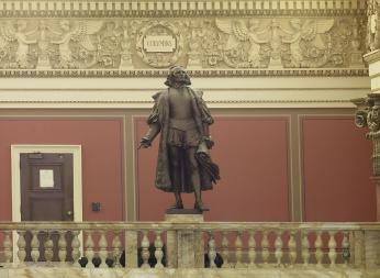 “Main Reading Room. Portrait statue of Columbus along the balustrade. Library of Congress Thomas Jefferson Building, Washington, D.C.” (Photo Source: Library of Congress) Highsmith, Carol M, photographer. Main Reading Room. Portrait statue of Columbus along the balustrade. Library of Congress Thomas Jefferson Building, Washington, D.C. Washington D.C, 2007. Photograph. https://www.loc.gov/item/2011648111/.