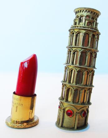 A tube of lipstick that looks like the Leaning Tower of Pisa