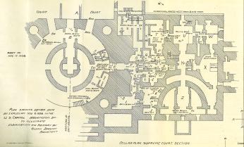 Floor plan of the US Capitol's cellar, depicting damage from 1898 gas explosion.