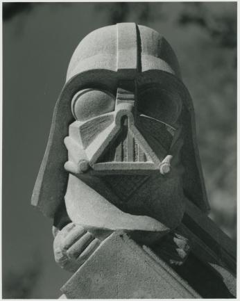 The face of Darth Vader carved out of limestone, mounted on the National Cathedral