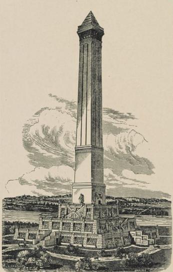 A design for the monument combining a three-tiered step pyramid supporting an ornamented obelisk