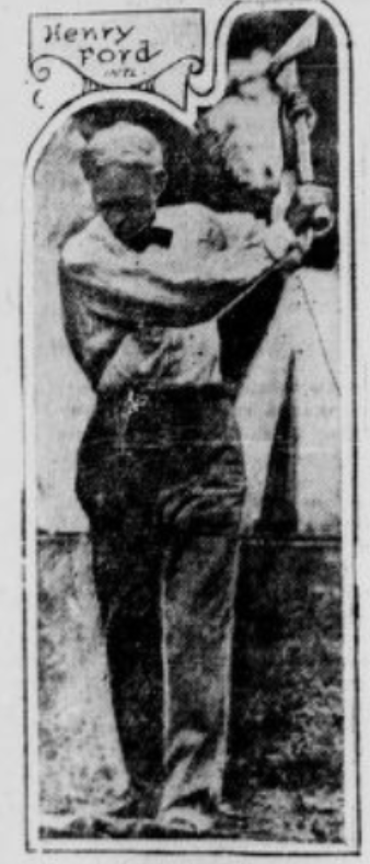 A newpaper photo of Ford  swinging an ax