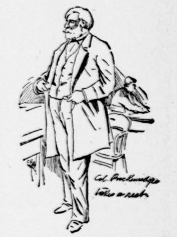 A newspaper sketch of Breckinridge standing behind his defendant's table