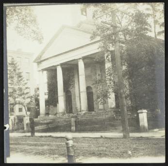 Photo of a large church building with columns. [Source: The White House Historical Association]