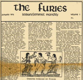 The headline page for the first type-set edition of the Furies Newspaper