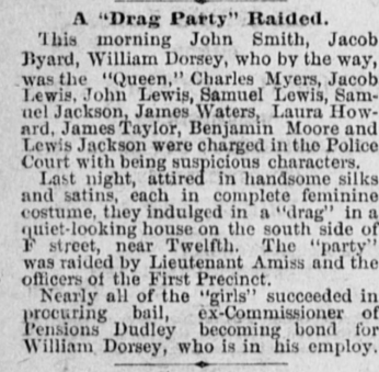 a newspaper article about a police raid on a drag party