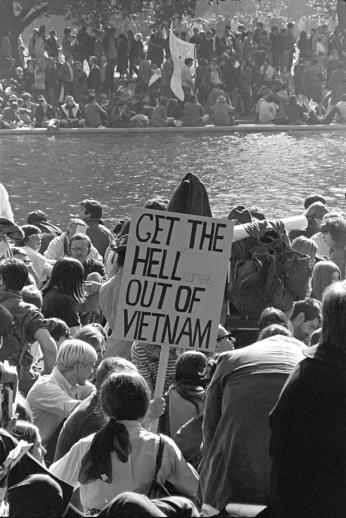 Protesters along the Reflecting Pool