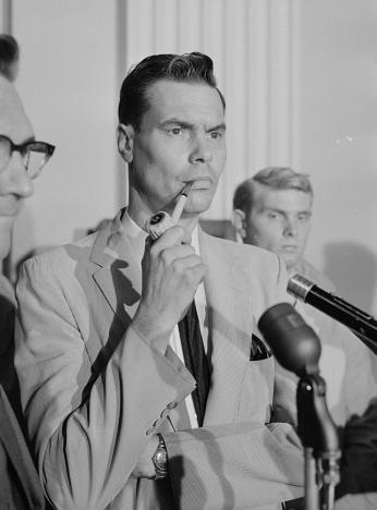 George Lincoln Rockwell with pipe in his mouth, 1963. (Source: Library of Congress)