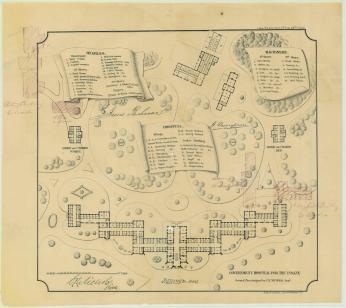 Decoratively drawn plans of St. Elizabeths and some of the surrounding landscape. Source: National Archives