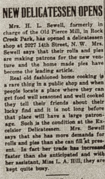 A newspaper article titled "New Delicatessen Opens"