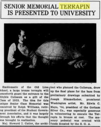 “Senior Memorial Terrapin is Presented to University.” The Diamondback, June 07, 1933. 