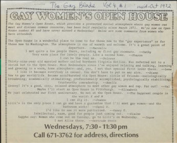 a flyer for the gay women's open house