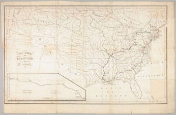 An 1829 map showing the route that Lafayette took through the United States. Source: Encyclopedia Virginia