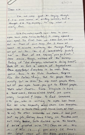 A thank you note written to Lilli on a legal pad