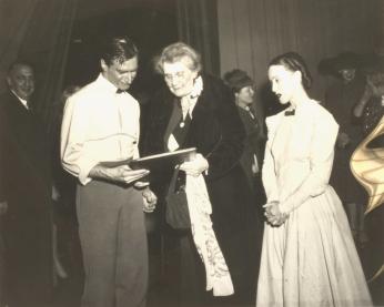 ”Elizabeth Sprague Coolidge, Erick Hawkins, and Martha Graham at the premiere of “Appalachian Spring,” 1944.” (Photo Source:  Coolidge Foundation Collection, Music Division, Library of Congress) https://www.loc.gov/exhibits/elizabeth-sprague-coolidge-chamber-music/ballets-for-martha.html