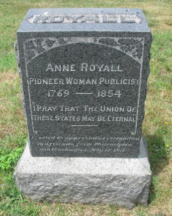 Anne Royall's headstone in the Congressional Cemetery 