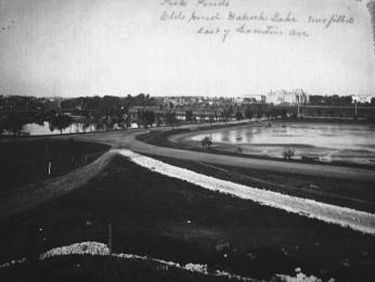 Babcock Lakes in 1878. (Photo Source: National Archives.) A black and white photo of Babcock Lakes, the original carp ponds, taken in 1878. (Photo source: National Archives.)