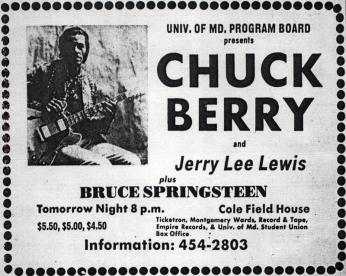 Advertisement for Chuck Berry show at University of Maryland (Source: Brucebase)