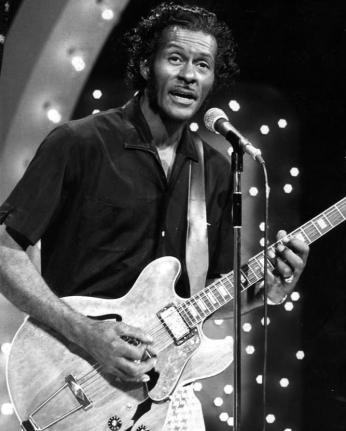 Chuck Berry performing on the television program "The Midnight Special," November, 1973. (Source: via Wikimedia Commons)
