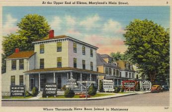 Postcard showing wedding chapel in Elkton, Maryland. (Source: Ad Astra blog by Charles Leck)