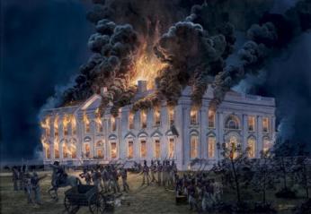 This is why we can't have nice things. (Painting by Tom Freeman. Source: The White House Historical Association.) Painting of the white house on fire, Summer 1814