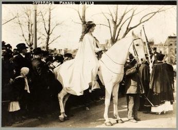 Inez Milholland on her white horse (Credit: Library of Congress)