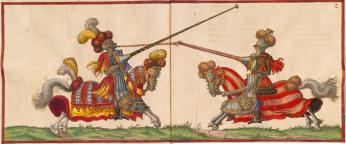 Renaissance-era depiction of a jousting. (Paulus Hector Mair, de arte athletica, 1540s from Wikipedia). Renaissance-era depiction of a jousting. (Paulus Hector Mair, de arte athletica, 1540s from Wikipedia).
