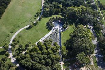 An aerial view of the Korean War Veterans Memorial in Washington, D.C.