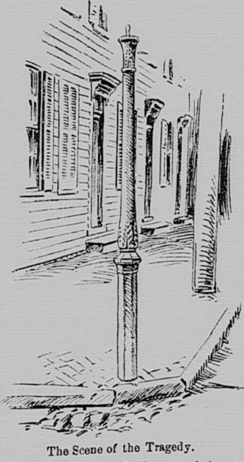 Alexandria Gazette illustration of lamp post where Joseph McCoy was lynched. (Source: Alexandria Gazette, April 23, 1897.)
