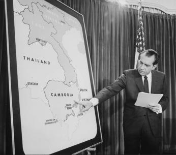 On April 30, 1970, President Nixon announced the attack on Cambodia in a televised address to the nation. (Photo: Jack E.Kightlinger/NARA)