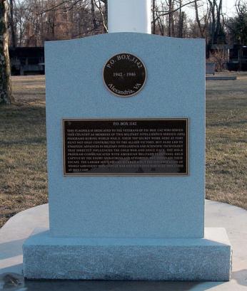 Memorial to P.O. Box 1142 located at Fort Hunt in Alexandria, VA