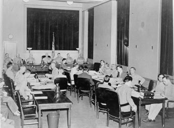 The Nazi Saboteur trial taking place in a converted Department of Justice room, 1942. (Photo source: Library of Congress)