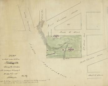 A 1796 plan for the city of Washington showing the situation of Daniel Carroll of Duddington's property and buildings. 