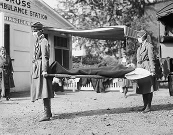 Red Cross Demonstration in D.C. During 1918 Influenza Pandemic (Source: Library of Congress Prints and Photographs Division, 1918)