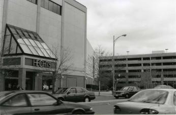 Exterior shot of Hecht's at Ballston Common and the renovated parking garage in 1996. (Photo courtesy of Arlington Public Library Center for Local History)