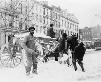Washingtonians with outdoor jobs, like this snow-removal crew, suffered mightily during Washington's record-setting cold snap of 1899. (Photo source: Library of Congress)