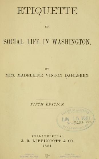 Etiquette of Social Life in Washington book cover