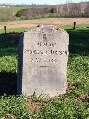 Gravestone marking supposed resting place of Stonewall Jackson's left arm. (Photo source: Mysteries and Conundrums blog by Fredericksburg and Spotsylvania National Military Park) Gravestone marking supposed resting place of Stonewall Jackson's left arm. (Photo source: Mysteries and Conundrums blog by Fredericksburg and Spotsylvania National Military Park)