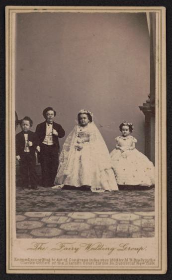 Brady, Mathew B., Approximately, photographer. The Fairy Wedding group / From photographic negative in Brady's National Portrait Gallery, from photographic negative by Brady., 1863. [New York: E. & H.T. Anthony, 501 Broadway] Photograph. <a href=